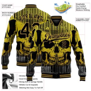 Custom Black Old Gold Skull With Butterfly 3D Bomber Full Snap Baseball Jacket Custom Team Jacket 2 q5guji.jpg