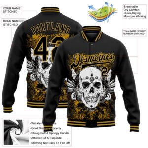 Custom Black Old Gold Skull With Wing 3D Bomber Full Snap Baseball Jacket Custom Team Jacket 2 bkytls.jpg