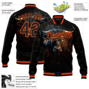 Custom Black Orange Angry Violent Bulls Face 3D Pattern Design Bomber Full Snap Baseball Jacket Custom Team Jacket 2 xbbb0l.jpg
