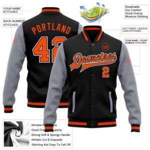 Custom Black Orange Gray Bomber Full Snap Varsity Baseball Jacket Custom Team Jacket 2 snd4pc.jpg