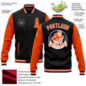 Custom Black Orange White Bomber Full Snap Varsity Baseball Jacket Custom Team Jacket 2 adut1k.jpg