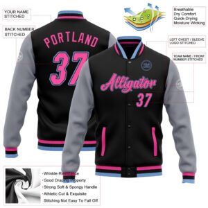 Custom Black Pink Gray Light Blue Bomber Full Snap Varsity Baseball Jacket Custom Team Jacket 2 qrr6zb.jpg