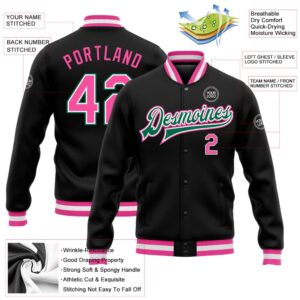 Custom Black Pink Kelly Green Bomber Full Snap Baseball Jacket Custom Team Jacket 2 rbnxe6.jpg