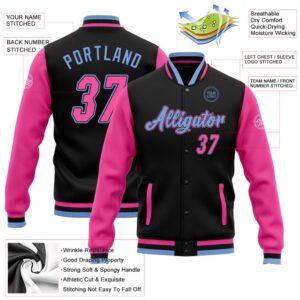 Custom Black Pink Light Blue Bomber Full Snap Varsity Baseball Jacket Custom Team Jacket 2 hdycfi.jpg