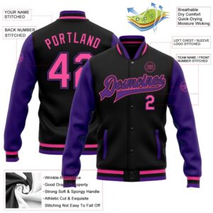 Custom Black Pink Purple Bomber Full Snap Varsity Baseball Jacket Custom Team Jacket 2 cjvqr4.jpg
