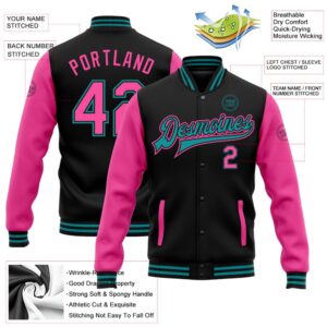 Custom Black Pink Teal Bomber Full Snap Varsity Baseball Jacket Custom Team Jacket 2 ohirfh.jpg