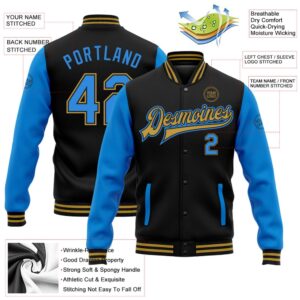 Custom Black Powder Blue Old Gold Bomber Full Snap Varsity Baseball Jacket Custom Team Jacket 2 lbj1is.jpg