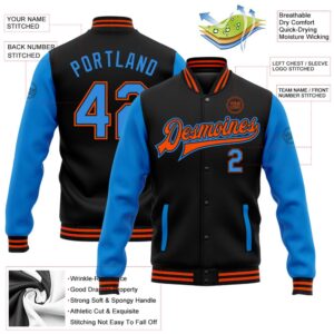 Custom Black Powder Blue Orange Bomber Full Snap Varsity Baseball Jacket Custom Team Jacket 2 acjrrz.jpg