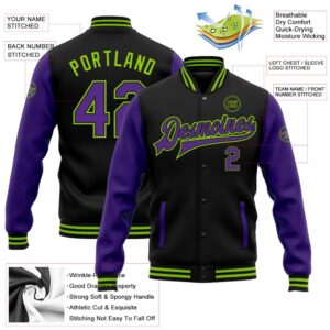 Custom Black Purple Neon Green Bomber Full Snap Varsity Baseball Jacket Custom Team Jacket 2 m2ytkn.jpg