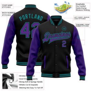 Custom Black Purple Teal Bomber Full Snap Varsity Baseball Jacket Custom Team Jacket 2 jzxem3.jpg