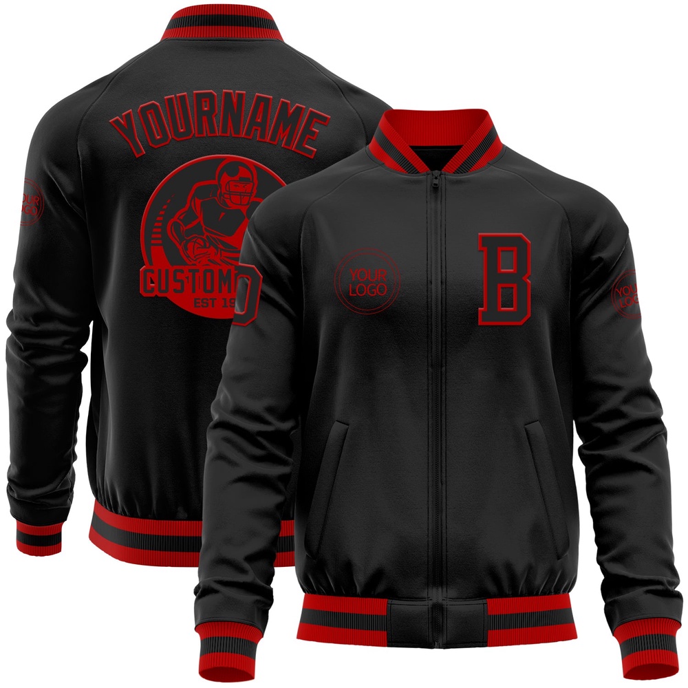 Custom Black Red Bomber Varsity Baseball Jacket, Custom Team Jacket Custom Black Red Bomber Varsity Baseball Jacket, Custom Team Jacket