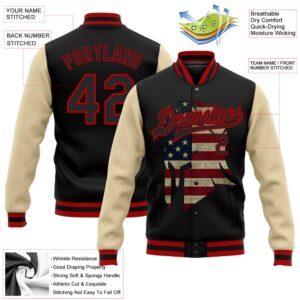 Custom Black Red City Cream Spartan Logo With Vintage USA Flag 3D Pattern Design Bomber Full Snap Varsity Baseball Jacket Custom Team Jacket 2 hiqjyw.jpg