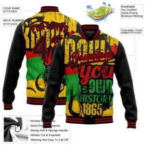 Custom Black Red Gold Kelly Green Black History Month 3D Pattern Design Bomber Full Snap Baseball Jacket Custom Team Jacket 2 iloyue.jpg