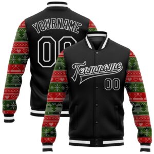 Custom Black Red Green Christmas 3D Bomber&hellip;