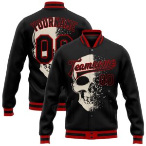 Custom Black Red Skull Fashion 3D Bomber…