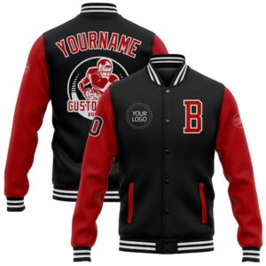 Custom Black Red White Bomber Full Snap…