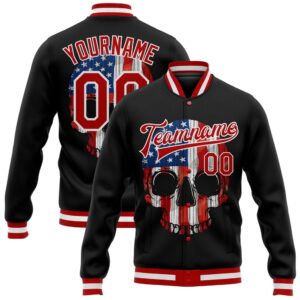Custom Black Red White Skull With American…