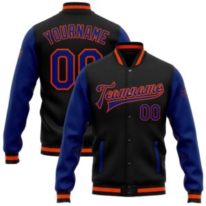 Custom Black Royal Orange Bomber Full Snap…