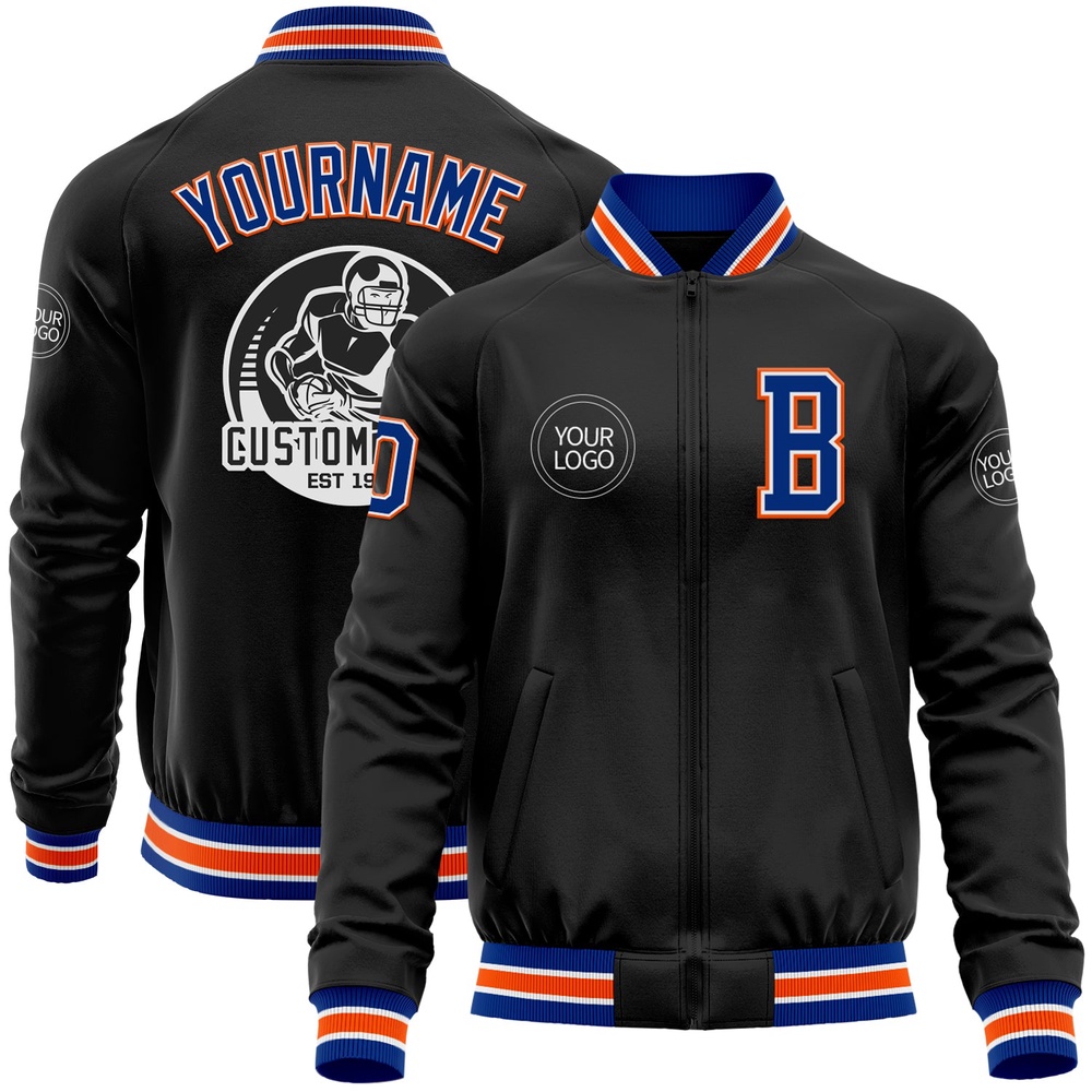 Custom Black Royal Orange Bomber Varsity Baseball Jacket, Custom Team Jacket Custom Black Royal Orange Bomber Varsity Baseball Jacket, Custom Team Jacket