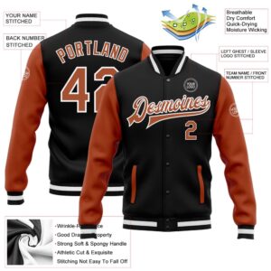 Custom Black Texas Orange White Bomber Full Snap Varsity Baseball Jacket Custom Team Jacket 2 ocjeci.jpg