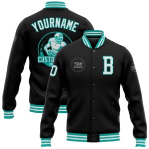 Custom Black White Aqua Bomber Full Snap…