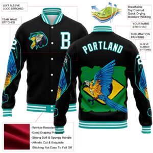 Custom Black White Aqua Parrot 3D Pattern Design Bomber Full Snap Baseball Jacket Custom Team Jacket 2 kh5w0l.jpg