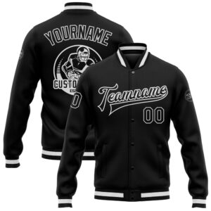 Custom Black White Bomber Full Snap Baseball…
