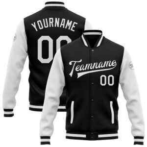 Custom Black White Bomber Full Snap Varsity…