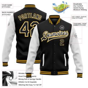 Custom Black White Gold Bomber Full Snap Varsity Baseball Jacket Custom Team Jacket 2 nhscty.jpg