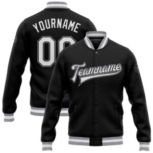 Custom Black White Gray Bomber Full Snap…