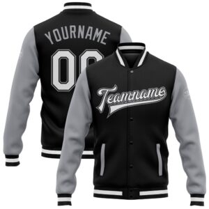 Custom Black White Gray Bomber Full Snap…