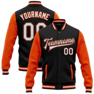 Custom Black White Orange Bomber Full Snap…
