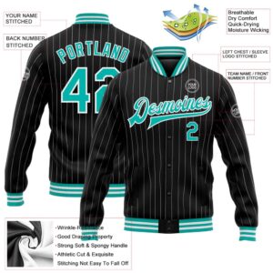 Custom Black White Pinstripe Aqua Bomber Full Snap Baseball Jacket Custom Team Jacket 2 q180zr.jpg