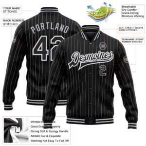 Custom Black White Pinstripe Black Gray Bomber Full Snap Baseball Jacket Custom Team Jacket 2 yzidgb.jpg