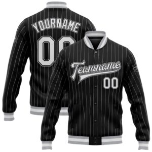 Custom Black White Pinstripe Gray Bomber Full…