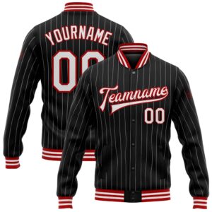 Custom Black White Pinstripe Red Bomber Full…