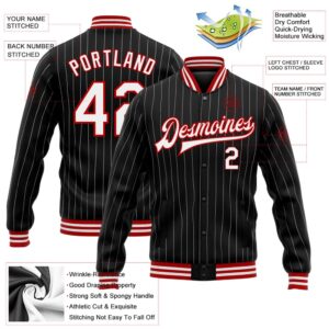 Custom Black White Pinstripe Red Bomber Full Snap Baseball Jacket Custom Team Jacket 2 re9hth.jpg