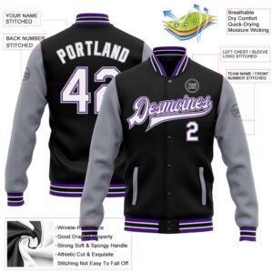 Custom Black White Purple Gray Bomber Full Snap Varsity Baseball Jacket Custom Team Jacket 2 w9pgix.jpg