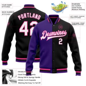 Custom Black White Purple Pink Bomber Full Snap Varsity Letterman Split Fashion Jacket Custom Team Jacket 2 syx3rh.jpg