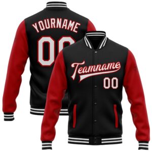 Custom Black White Red Bomber Full Snap…