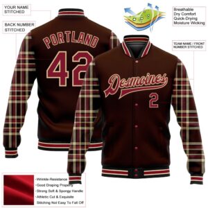 Custom Brown Crimson Vegas Gold Black City Cream Classic Western Plaid 3D Pattern Design Bomber Full Snap Baseball Jacket Custom Team Jacket 2 wjutjj.jpg