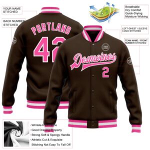 Custom Brown Pink White Bomber Full Snap Baseball Jacket Custom Team Jacket 2 ossb79.jpg