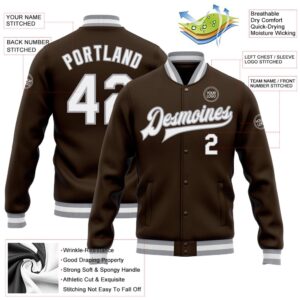 Custom Brown White Gray Bomber Full Snap Baseball Jacket Custom Team Jacket 2 xob5p3.jpg