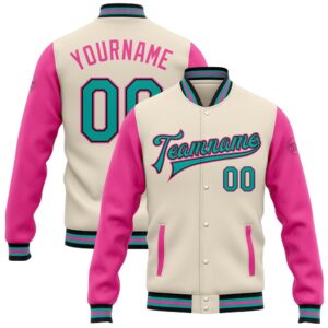Custom Cream Aqua Black Pink Bomber Full…