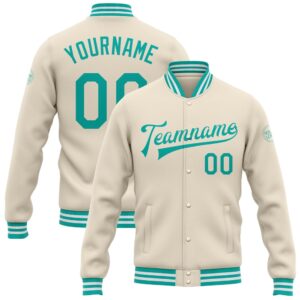 Custom Cream Aqua White Bomber Full Snap…