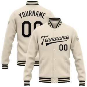 Custom Cream Black Bomber Full Snap Baseball…