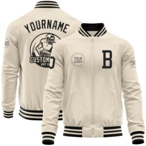 Custom Cream Black Bomber Varsity Baseball Jacket,…