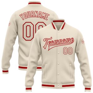 Custom Cream Cream Red Bomber Full Snap…