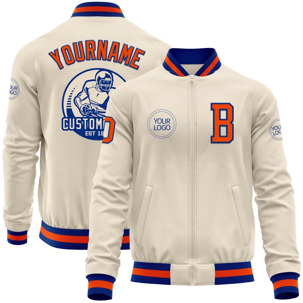 Custom Cream Royal Orange Bomber Varsity Baseball Jacket, Custom Team Jacket
