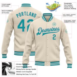 Custom Cream Teal Gray Bomber Full Snap Baseball Jacket Custom Team Jacket 2 vmbgw9.jpg